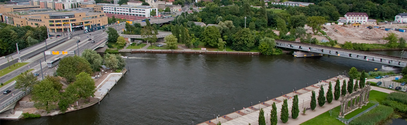 Luftbildaufnahme Potsdam Bahnhof Hafen